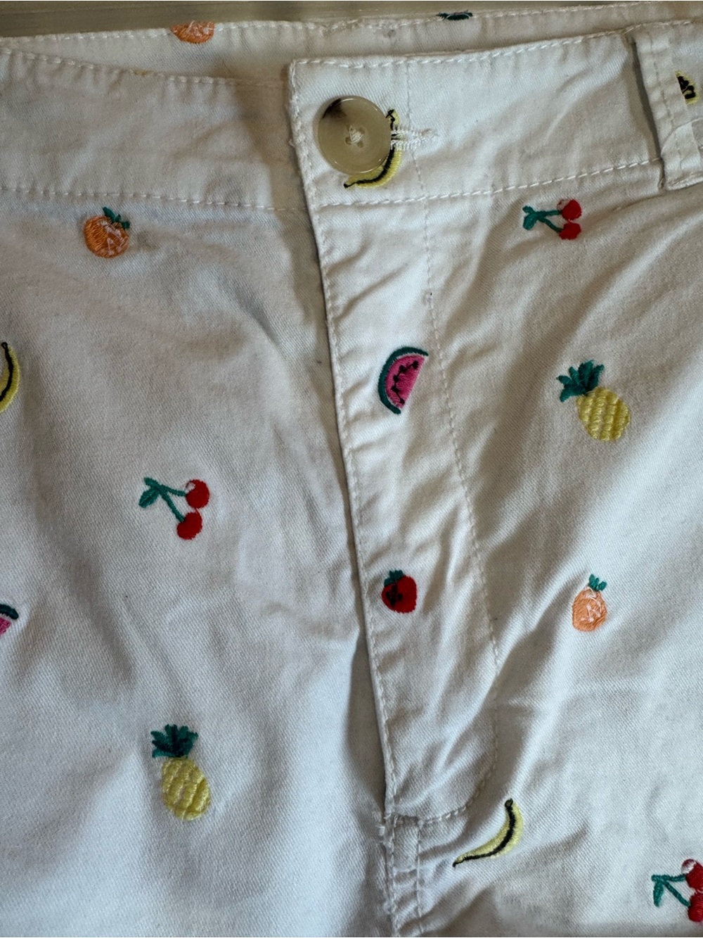 LOFT White Embroidered Fruit-Print Cotton Shorts - Picture 3 of 7